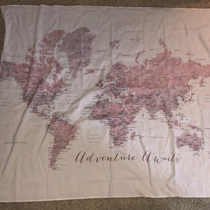 World Map Tapestry In Dusty Pink & Grey Watercolor
